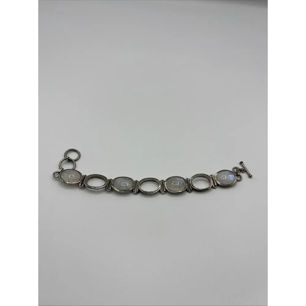 Vintage Sterling Silver Cabochon Moonstone Bracelet For Parts Craft Repair ASIS